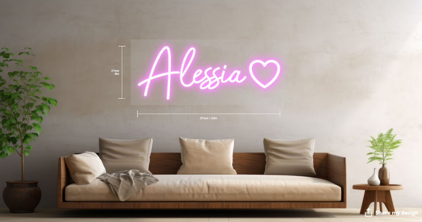 Alessia With a Heart Custom Neon Sign