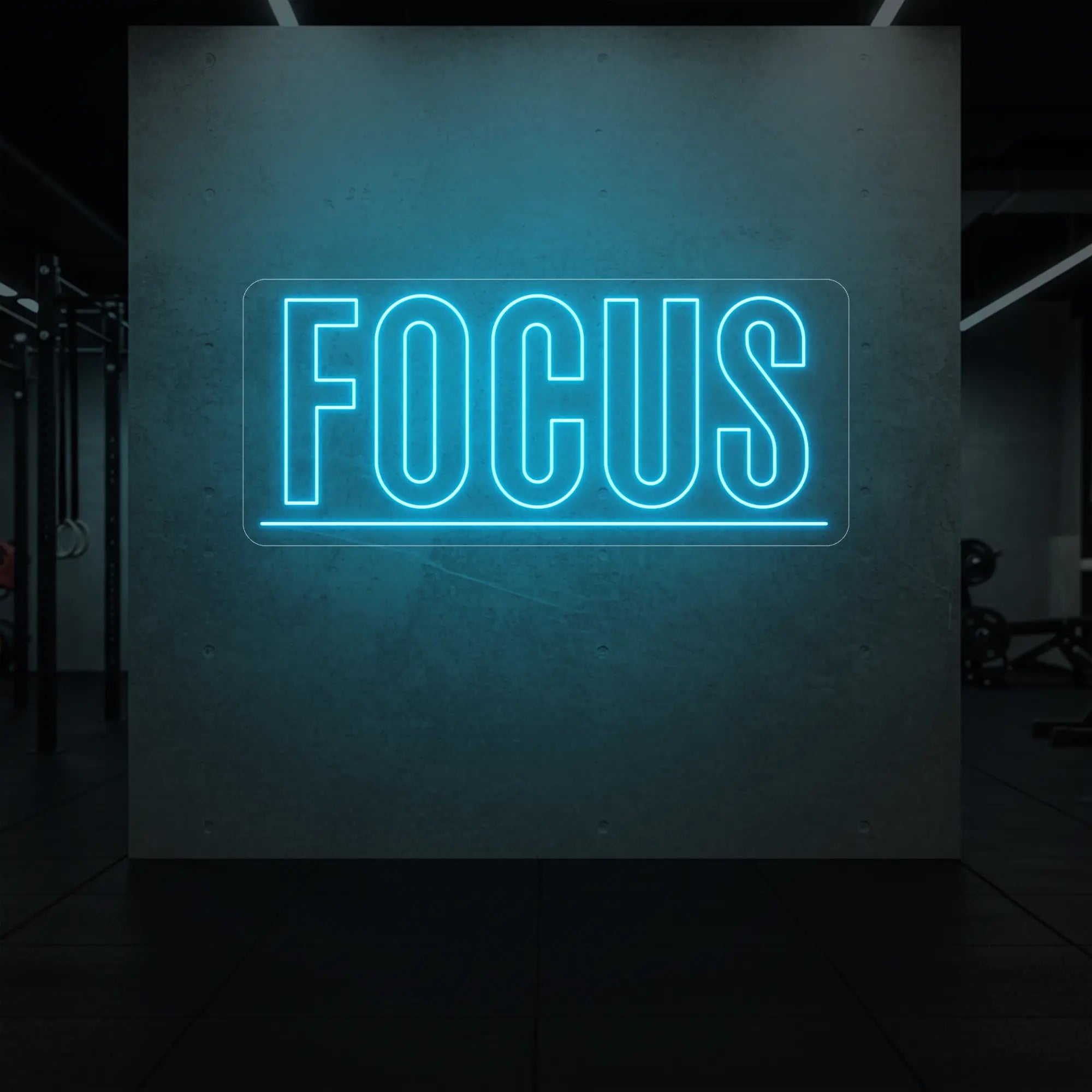 'Fortune Favours the Brave' neon sign glowing in ice blue against a styled interior wall.