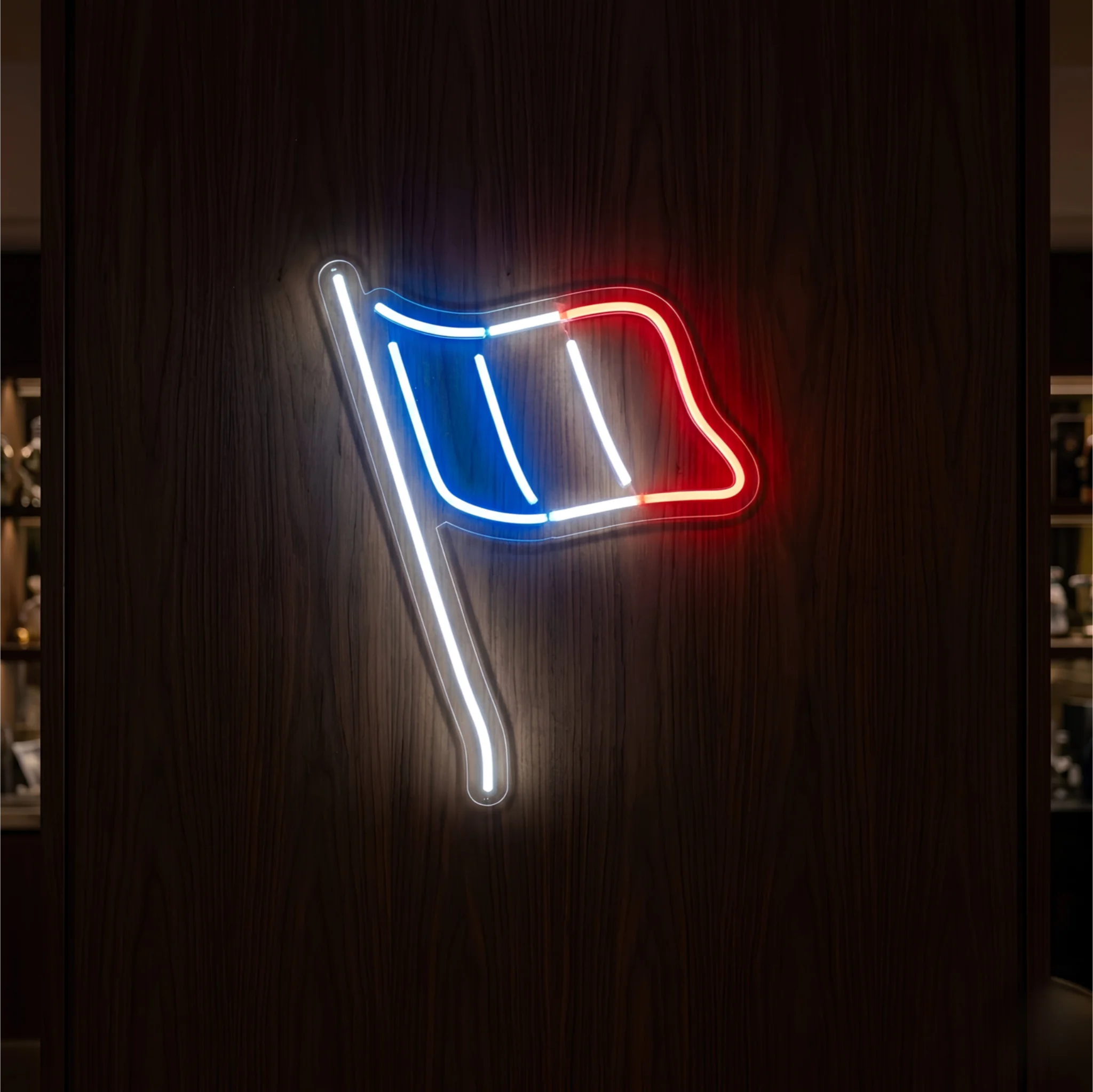 France flag football LED neon sign featuring blue white and red illuminated tricolour flag design