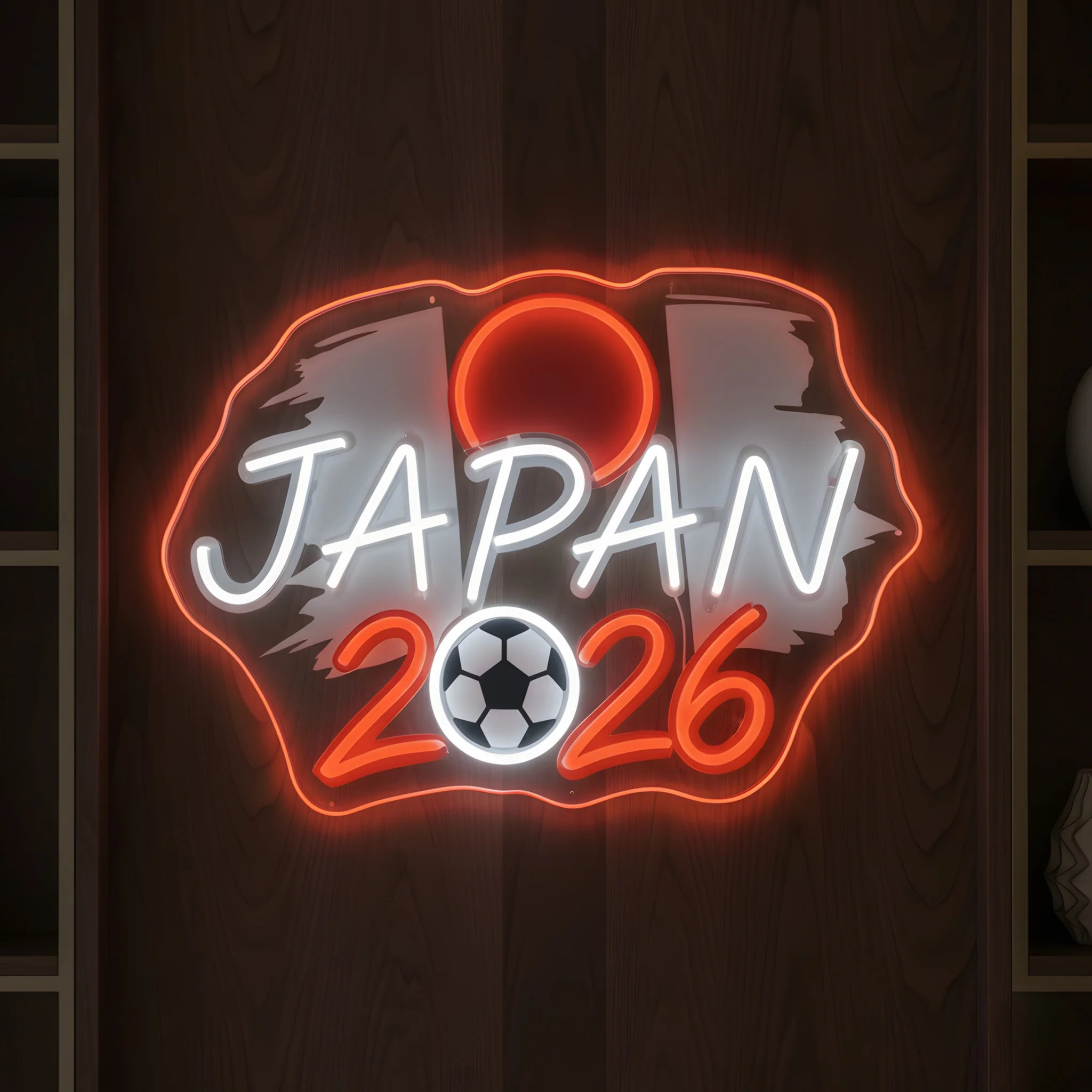 Japan 2026 LED neon sign featuring Japanese flag artwork and football themed design