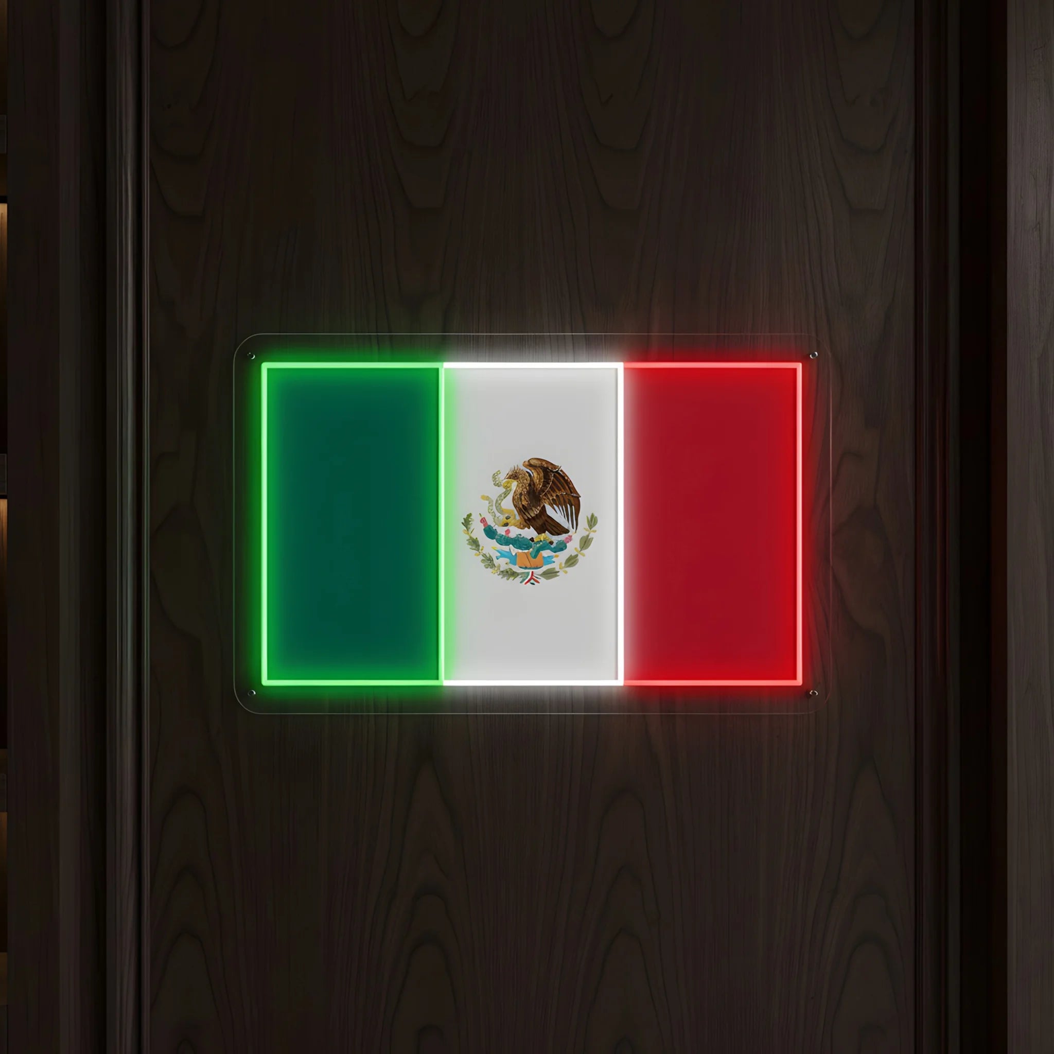 Mexico flag LED neon sign featuring green white and red tricolor with national emblem