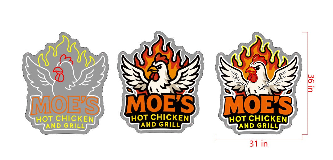 Moe's Hot Chicken and Grill Printed Logo Neon Sign V1