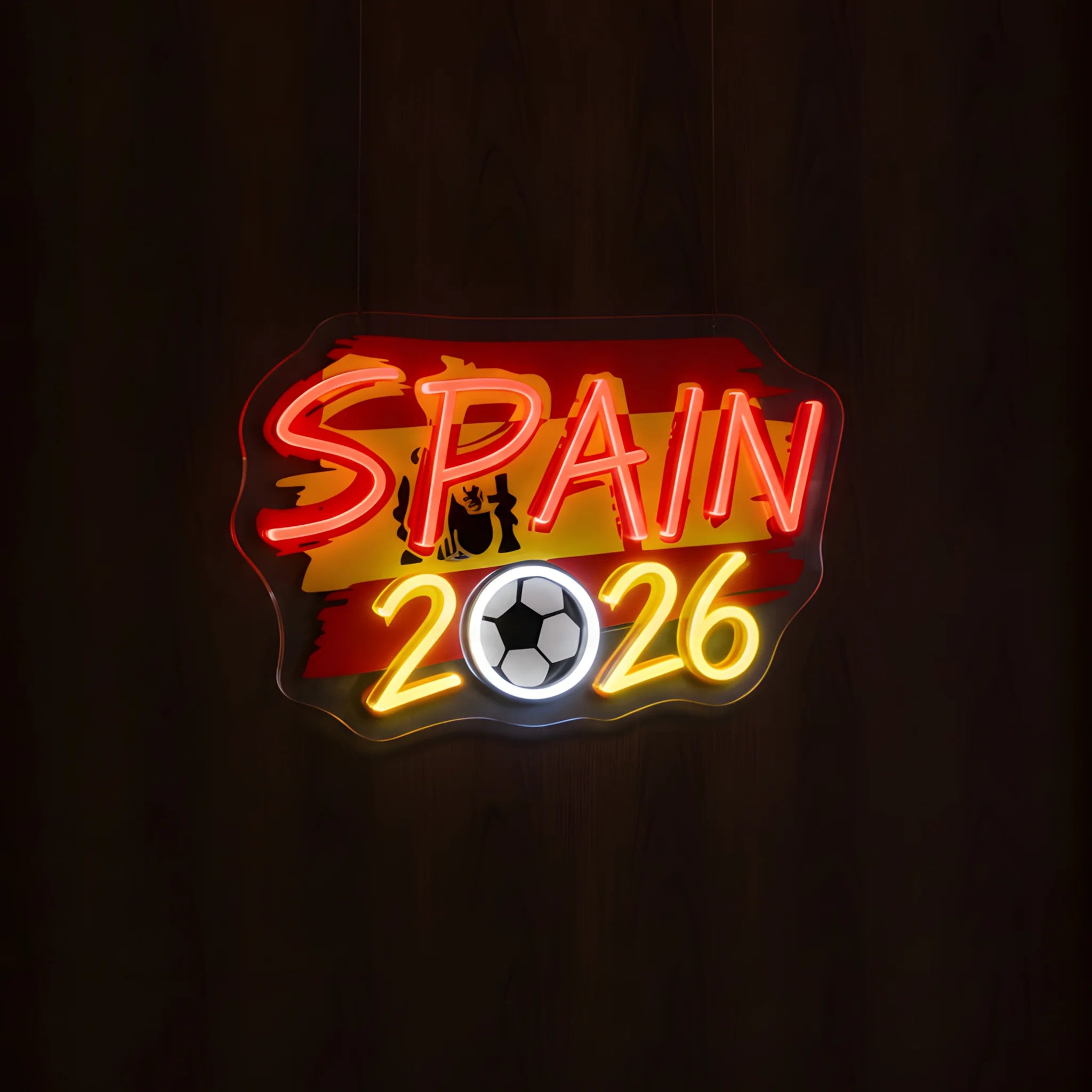 Spain 2026 LED neon sign featuring Spanish flag artwork and illuminated football design