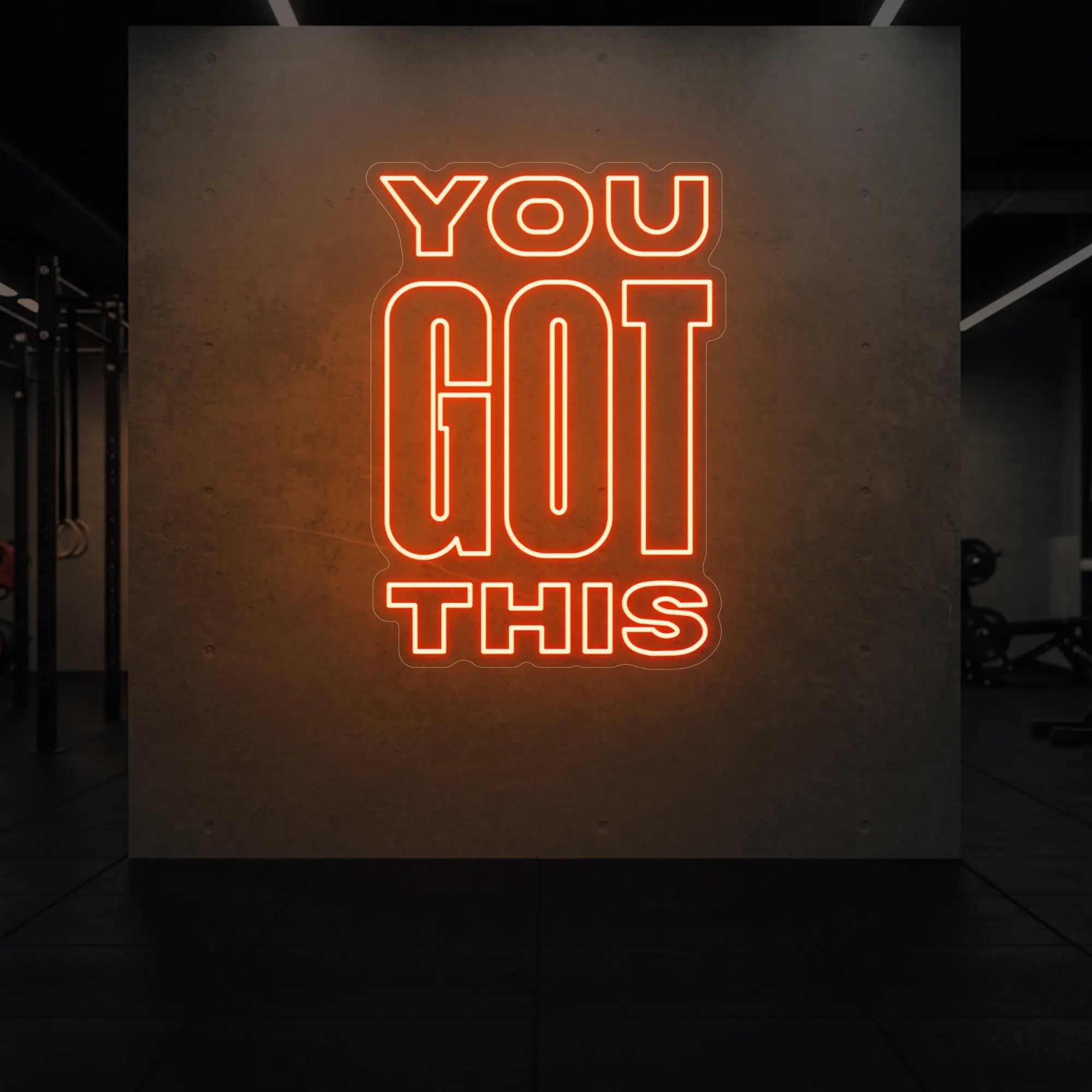 Photo of the 'YOU GOT THIS' neon sign glowing in golden yellow against a styled interior wall.