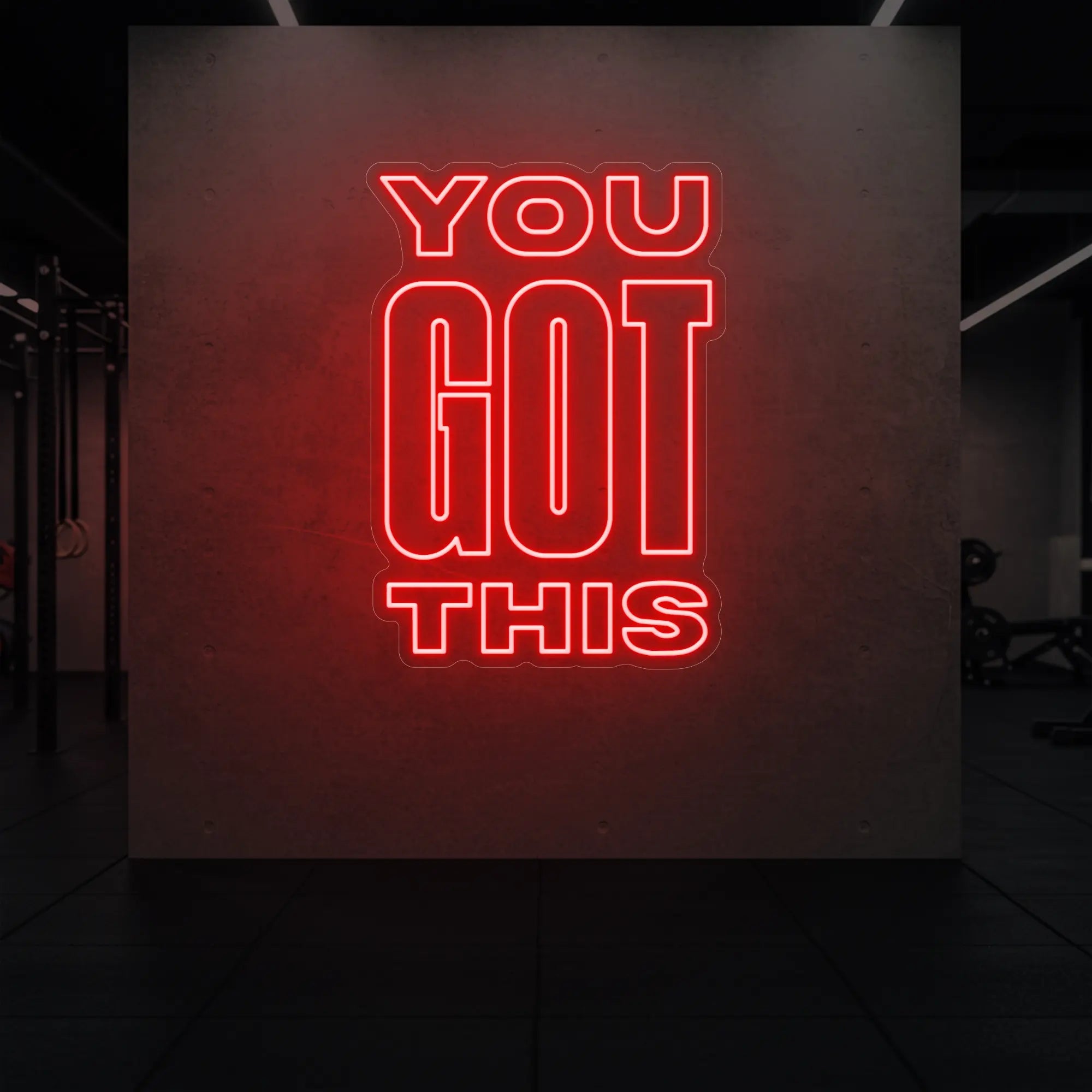 Photo of the 'YOU GOT THIS' neon sign glowing in red against a styled interior wall.