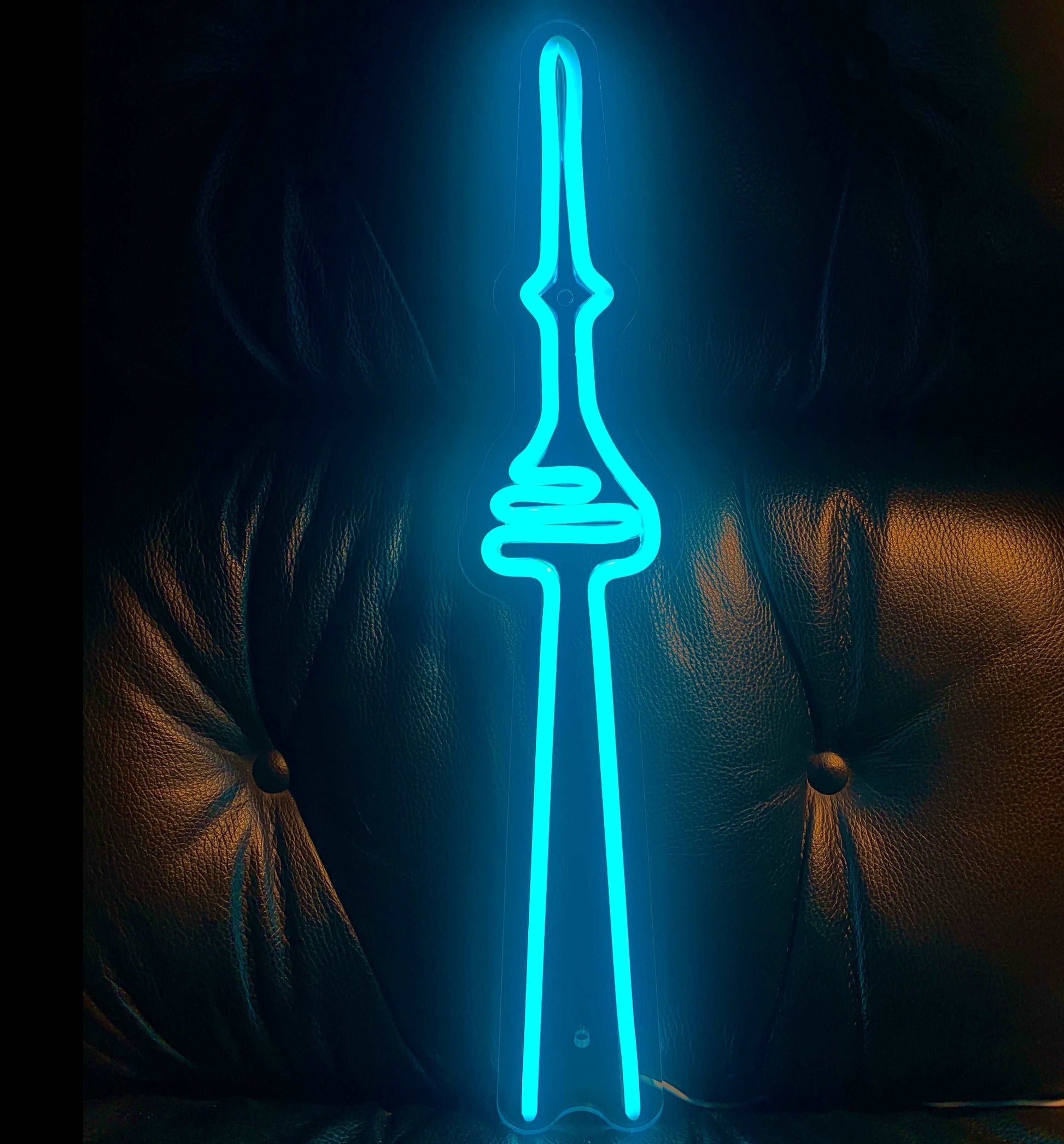 A blue CN Tower Neon Sign