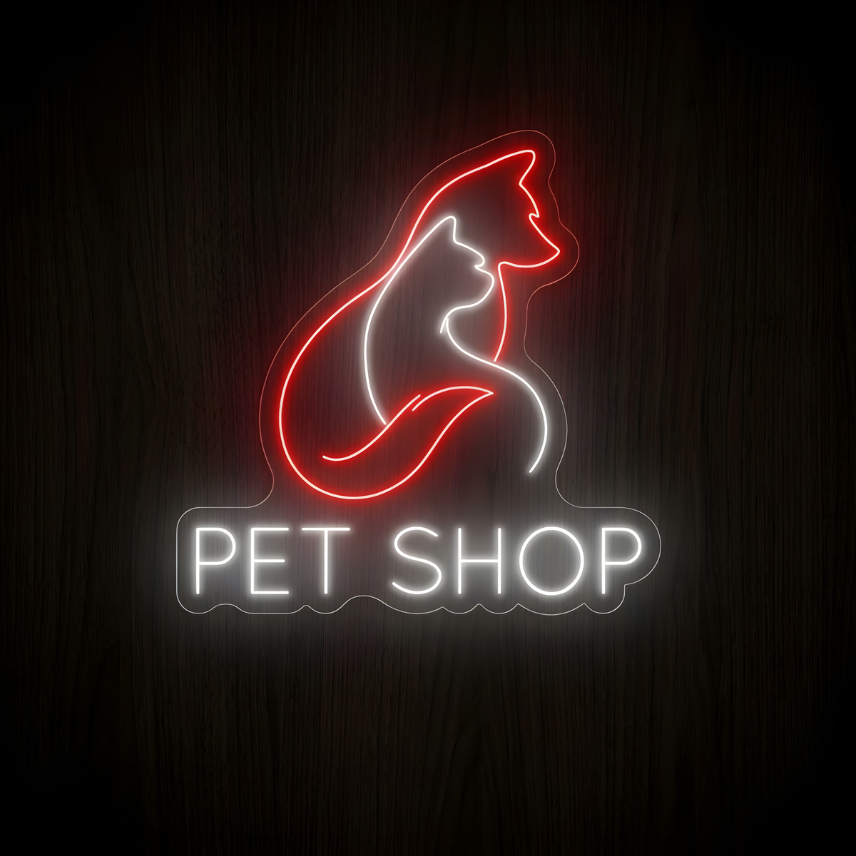 Cat Pet Shop LED Neon Sign with cat silhouette and PET SHOP lettering