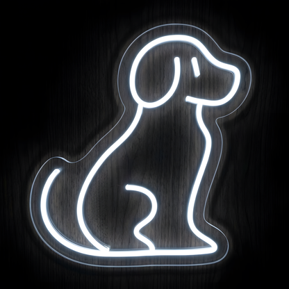 Classic Dog Outline LED Neon Sign featuring a seated dog silhouette