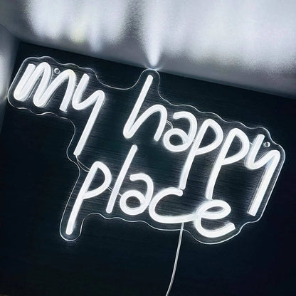 My happy place neon sign white