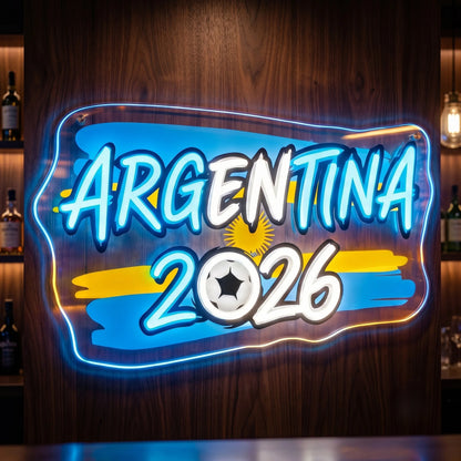 Argentina LED neon sign with Argentina 2026 text, flag artwork and soccer ball design