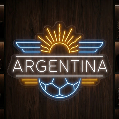 Argentina LED neon sign featuring football crest badge with sunrise and soccer ball design