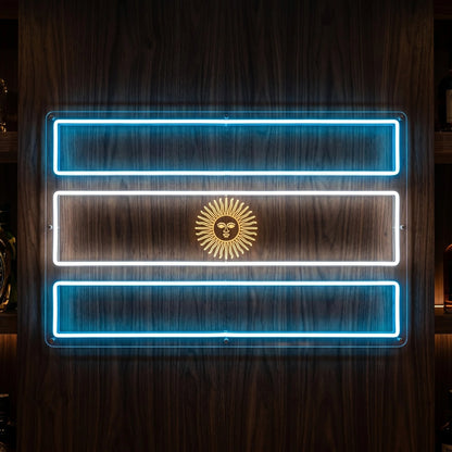 Argentina LED neon sign with horizontal blue and white flag bars and yellow sun detail