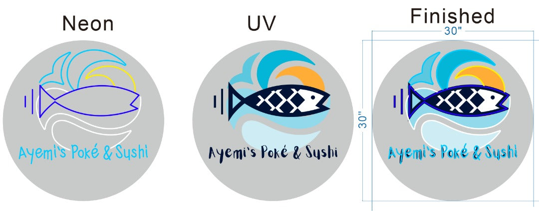 Ayemi's Poké & Sushi Custom Neon UV Print Sign