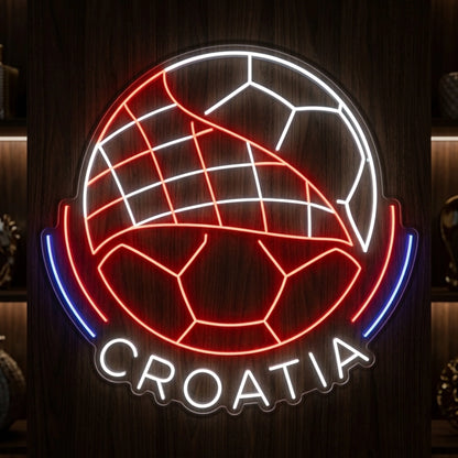 Croatia LED neon sign featuring a volleyball-inspired football crest illuminated in red white and blue colours