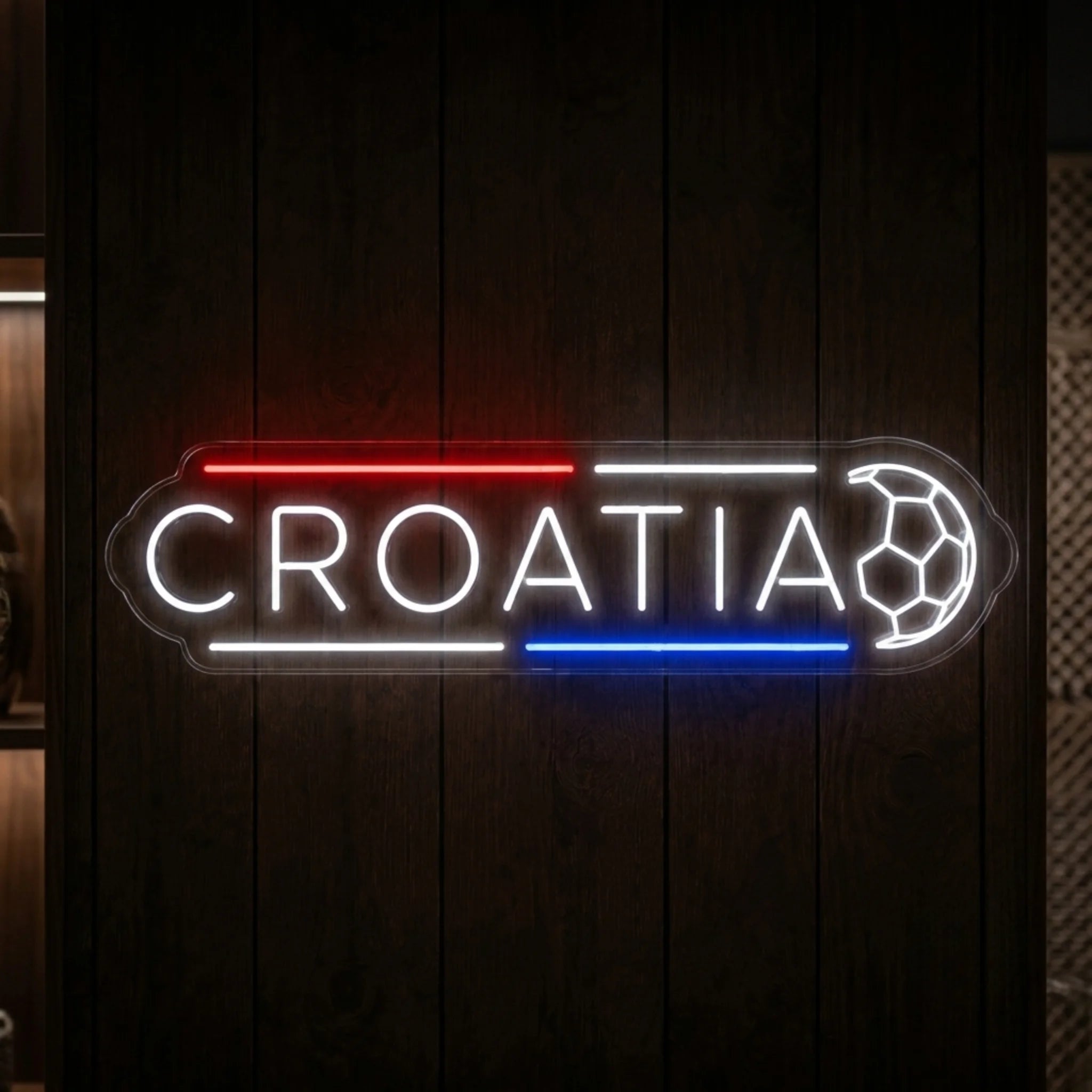 Croatia LED neon sign featuring football wordmark design with ball graphic and Croatian national colors