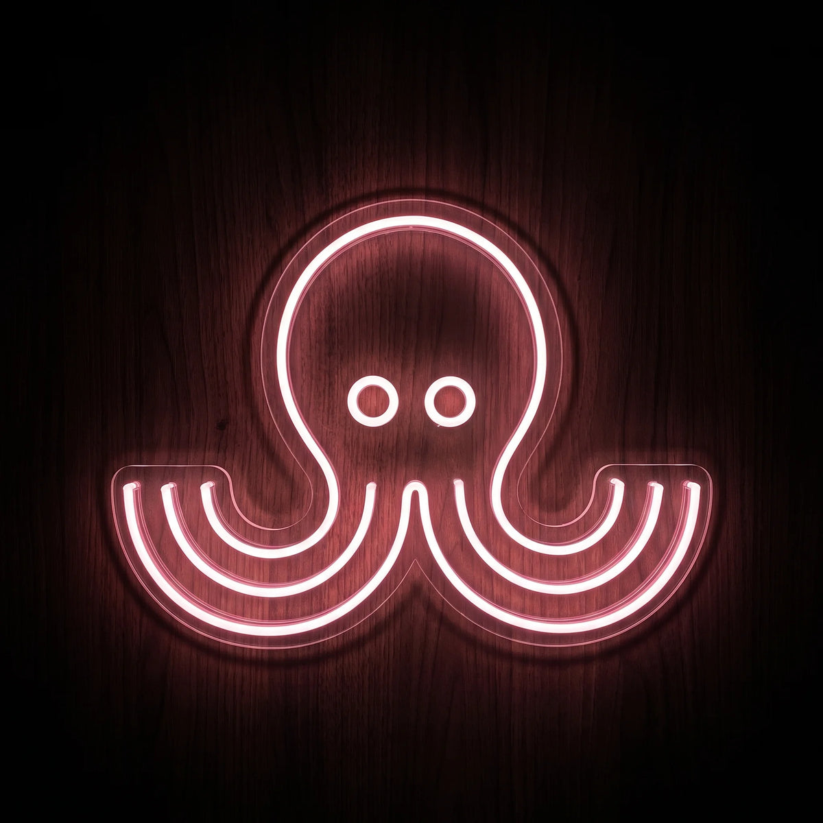 Cute Octopus LED neon sign featuring a playful pink octopus outline with curved tentacles mounted on clear acrylic.