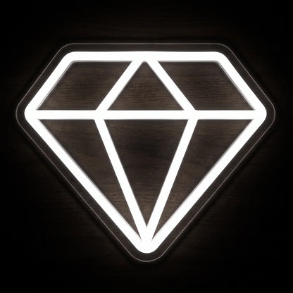 Diamond Outline LED neon sign featuring a bright white geometric diamond design mounted on clear acrylic backing.