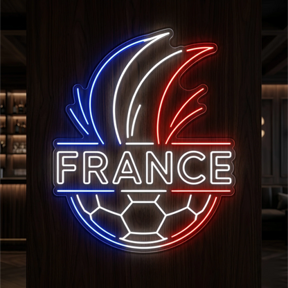 France rooster football LED neon sign featuring blue white and red illuminated design