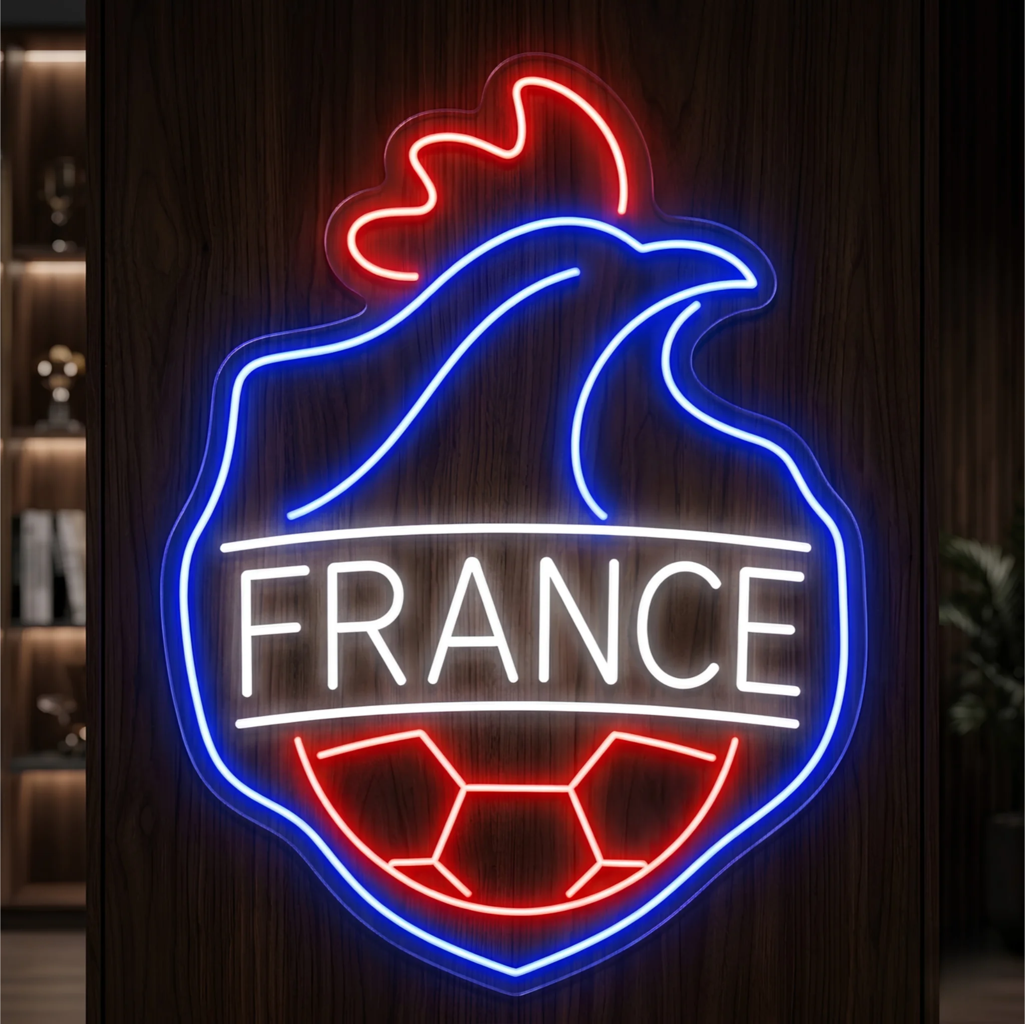 France rooster football LED neon sign with blue white and red illuminated supporter design