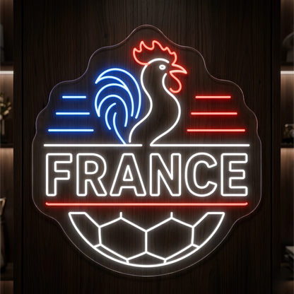 France Rooster Crest football LED neon sign with blue white and red illuminated supporter design