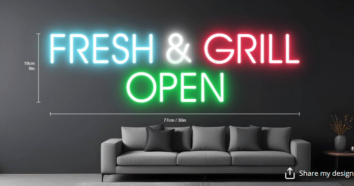 Fresh & Grill Open Custom Neon Sign (RGB Neon) - Light Your Way