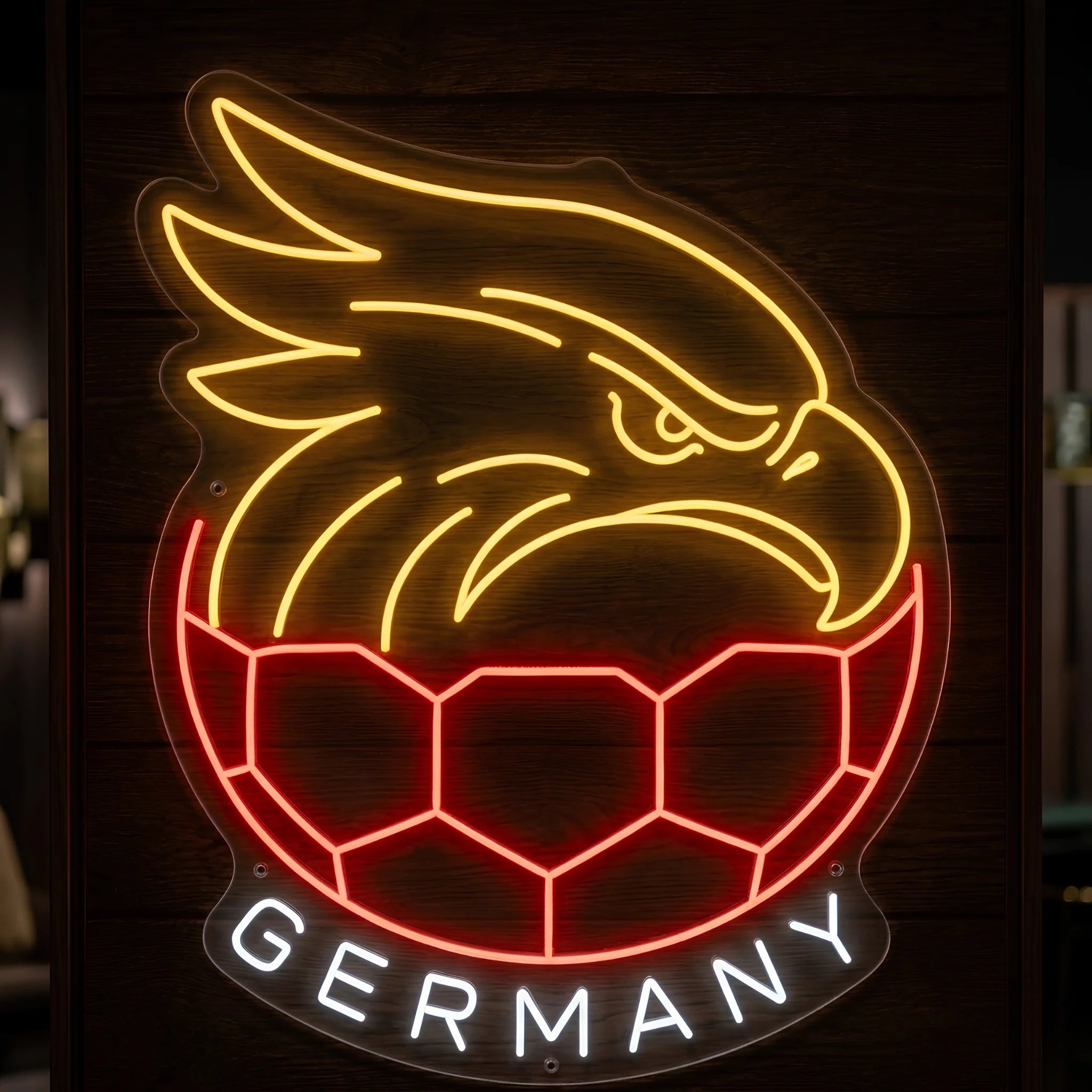 Germany eagle football crest LED neon sign featuring illuminated eagle head and football-inspired crest artwork