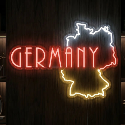 Germany map outline LED neon sign featuring illuminated Germany lettering and national outline artwork