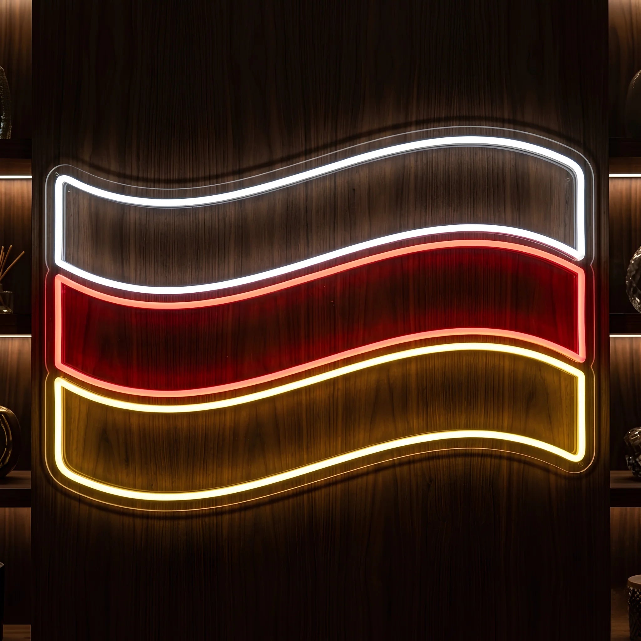 Germany flag LED neon sign featuring flowing white red and golden yellow illuminated flag design