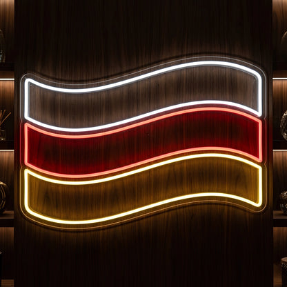 Germany flag LED neon sign featuring flowing white red and golden yellow illuminated flag design