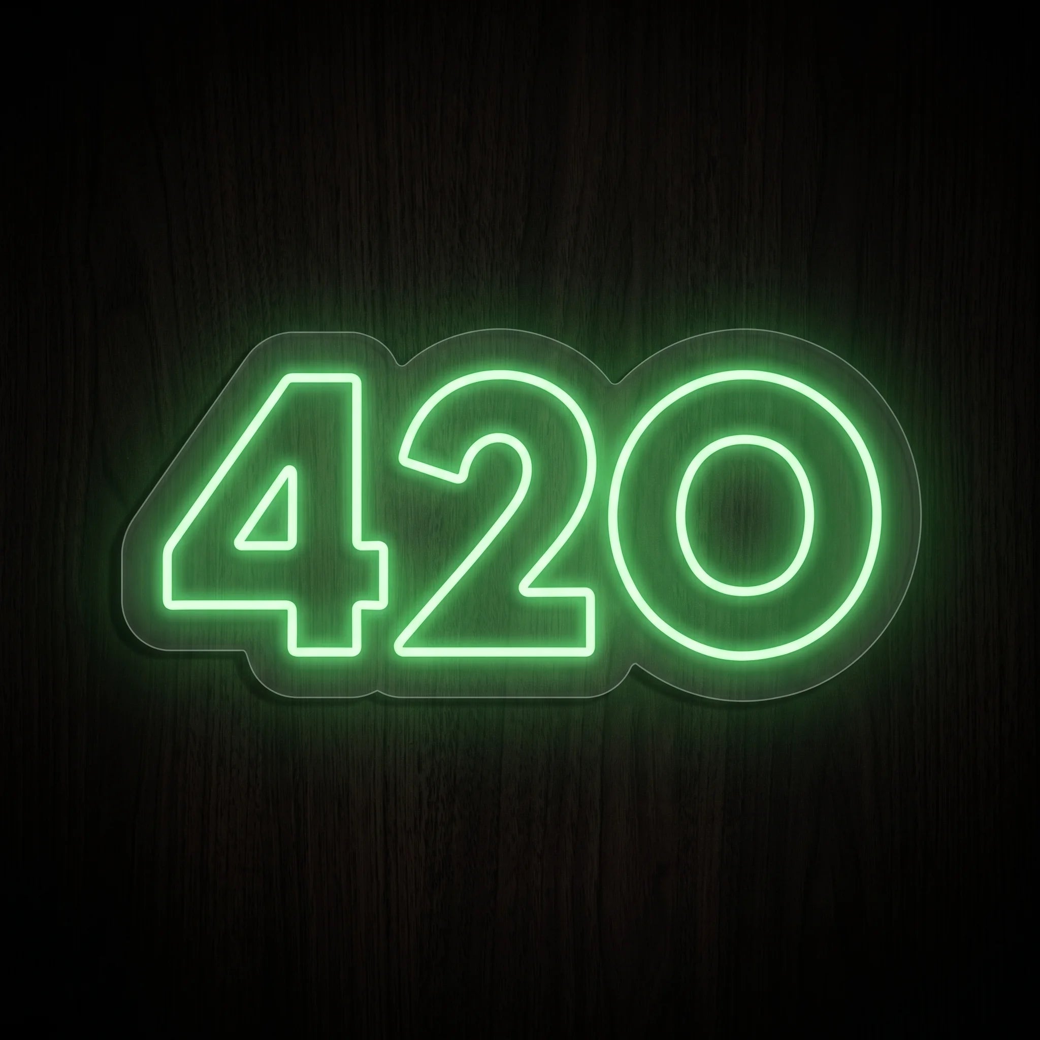 Glowing 420 Numbers LED neon sign featuring large bright green 420 numerals on a clear acrylic backing.