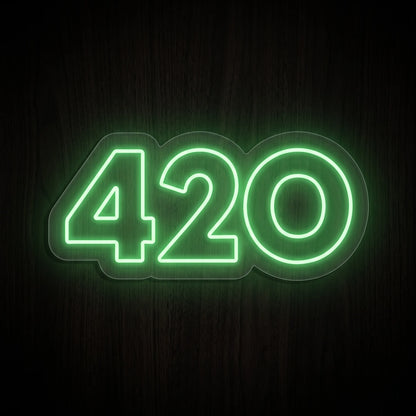 Glowing 420 Numbers LED neon sign featuring large bright green 420 numerals on a clear acrylic backing.