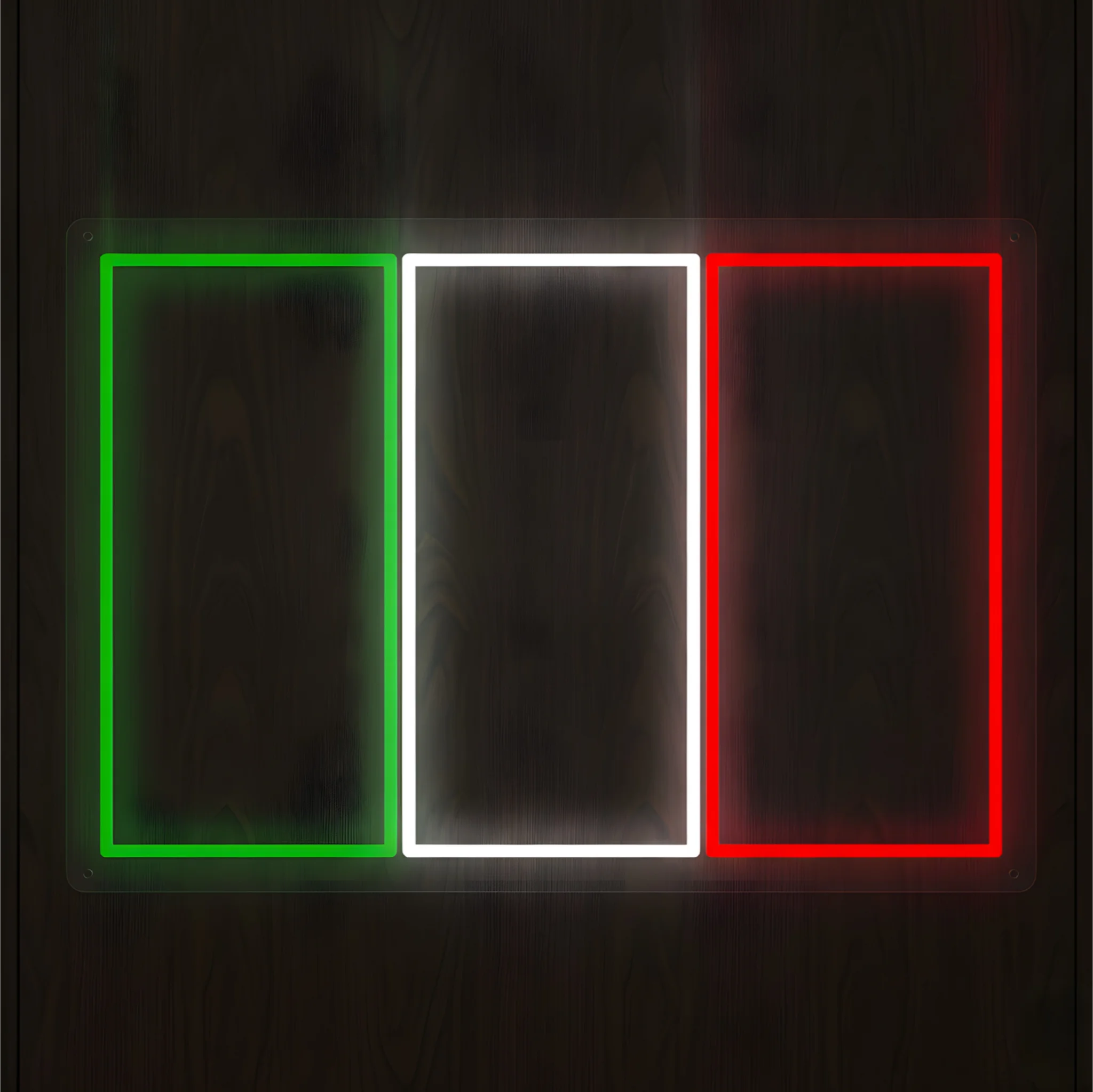 Italy flag LED neon sign featuring illuminated green white and red tricolor design