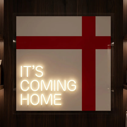 England LED neon sign featuring It's Coming Home slogan on St George's Cross flag design
