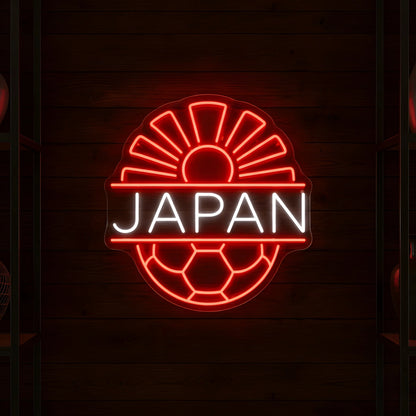Japan Rising Sun LED neon sign featuring football-inspired crest and illuminated red and white design