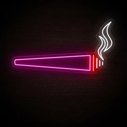 Lit Pre-Roll Joint LED neon sign featuring a glowing pink pre-roll with a bright ember and white smoke on a clear acrylic backing.