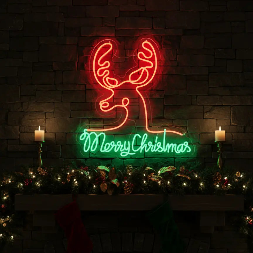 Merry Christmas with Reindeer Neon Sign
