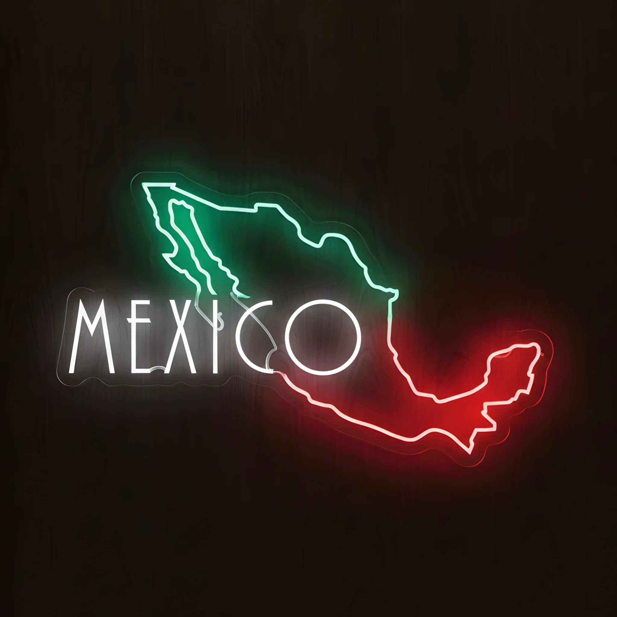 Mexico map LED neon sign featuring green white and red illuminated country outline