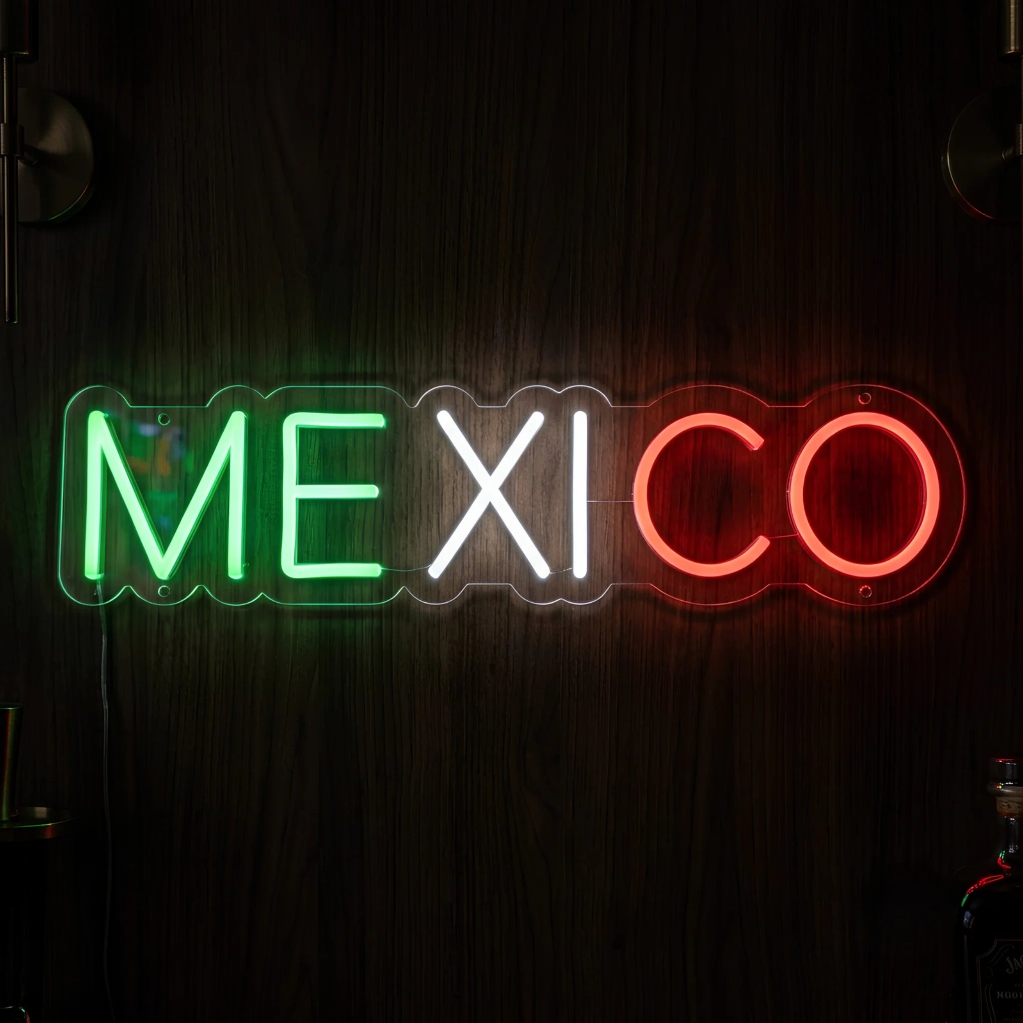 Mexico LED neon sign featuring green white and red illuminated wordmark design