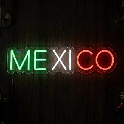 Mexico LED neon sign featuring green white and red illuminated wordmark design