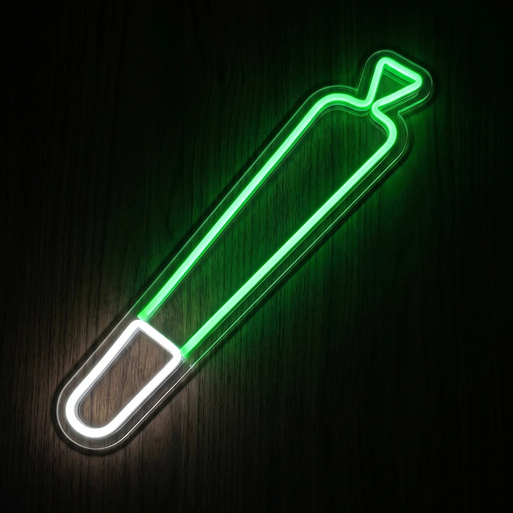 Rolled joint LED neon sign on clear acrylic backing with green and white illumination for recreational wall décor.