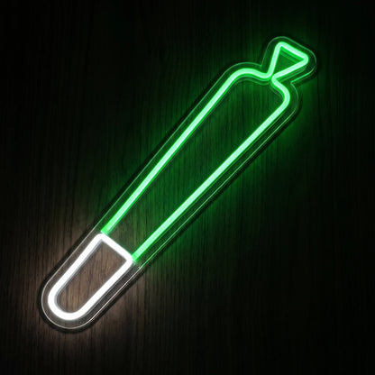 Rolled joint LED neon sign on clear acrylic backing with green and white illumination for recreational wall décor.