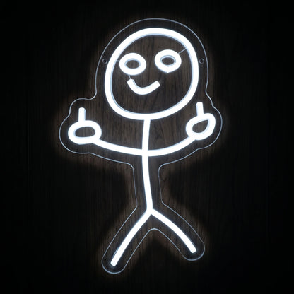 Smiley Stick Figure LED Neon Sign featuring a smiling white stick figure design on clear acrylic backing.