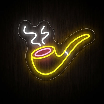 Smoking Tobacco Pipe LED neon sign featuring a classic smoking pipe with rising smoke on a clear acrylic backing.