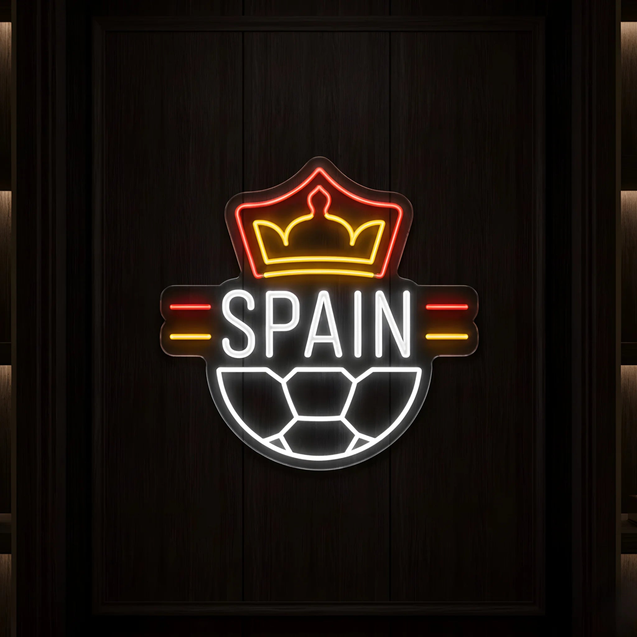 Spain crown football LED neon sign featuring illuminated crown Spain lettering and football emblem