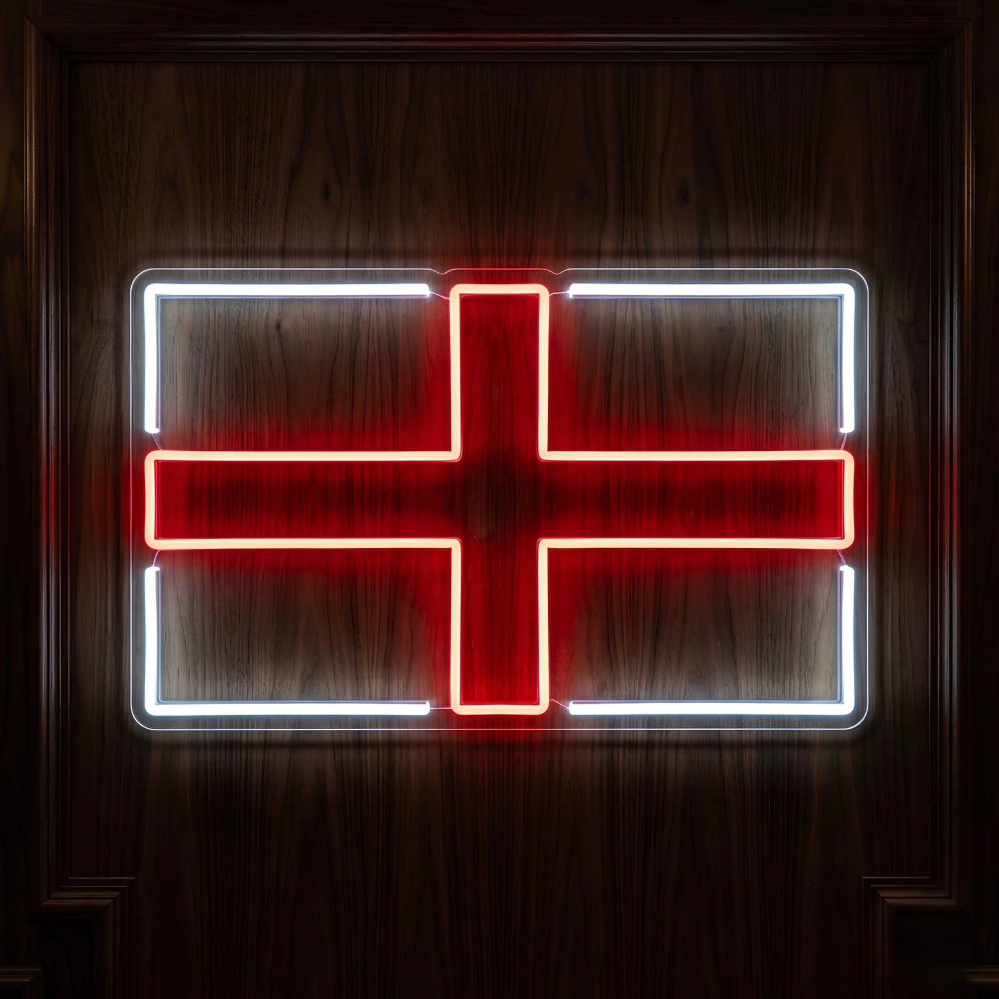 England Flag LED neon sign featuring St George Cross illuminated in red and cool white LED neon