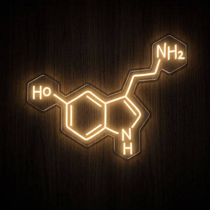 THC Molecule Formula LED neon sign featuring the tetrahydrocannabinol molecular structure illuminated in warm white on a clear acrylic backing.
