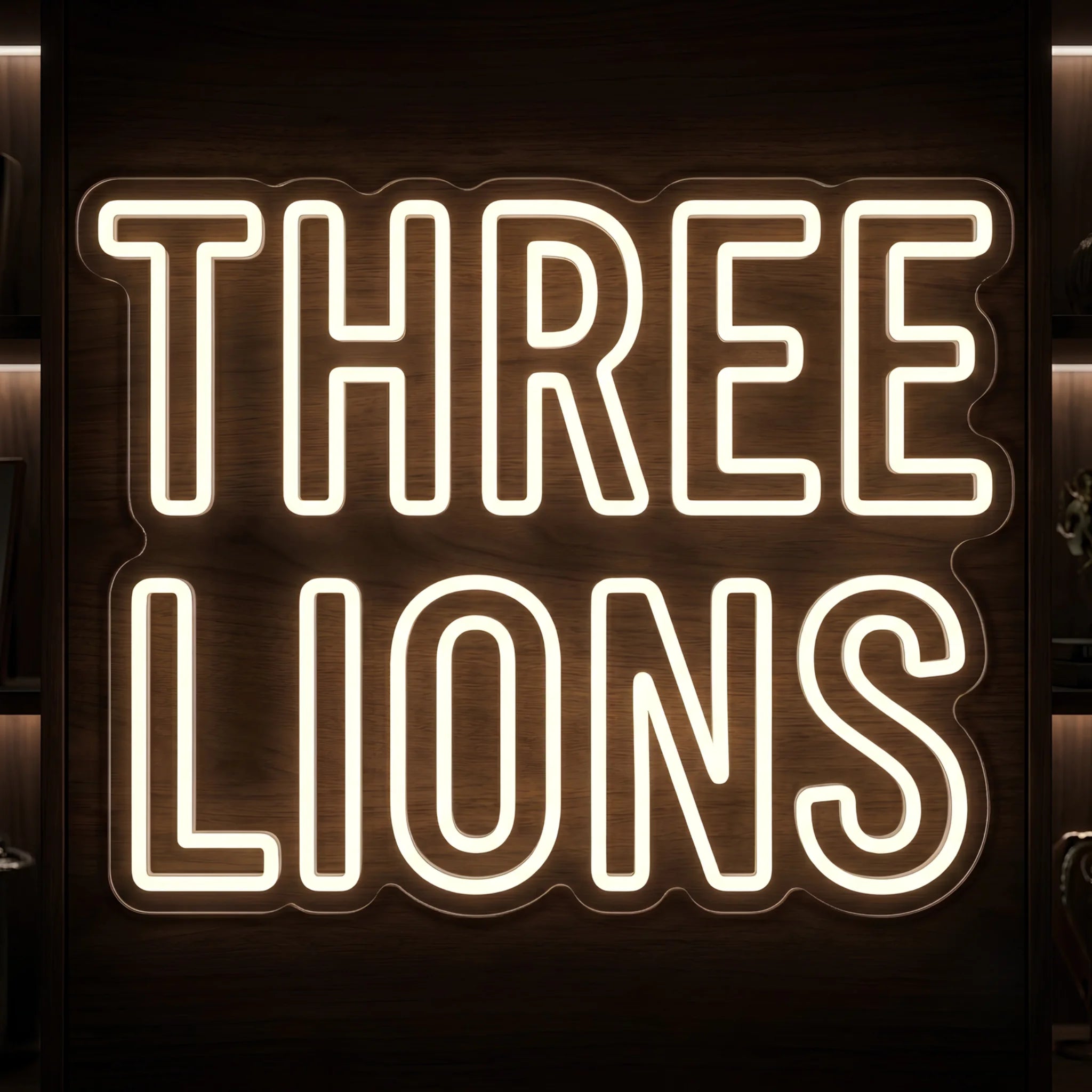 Three Lions LED neon sign featuring illuminated football supporter phrase in warm white