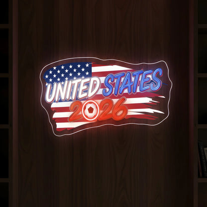 United States 2026 LED neon sign featuring patriotic stars and stripes football design