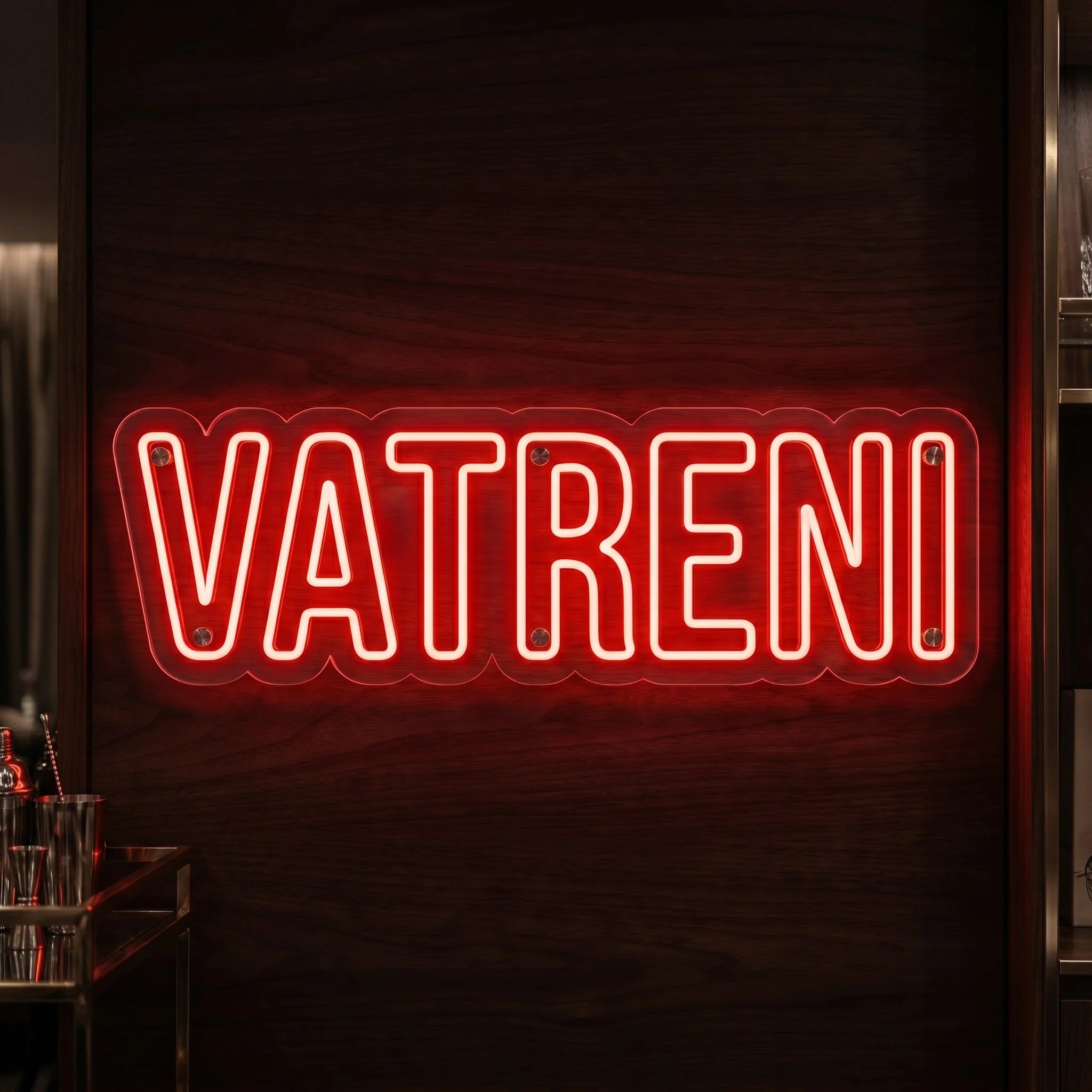 Vatreni LED neon sign featuring bold red illuminated lettering on clear acrylic backing