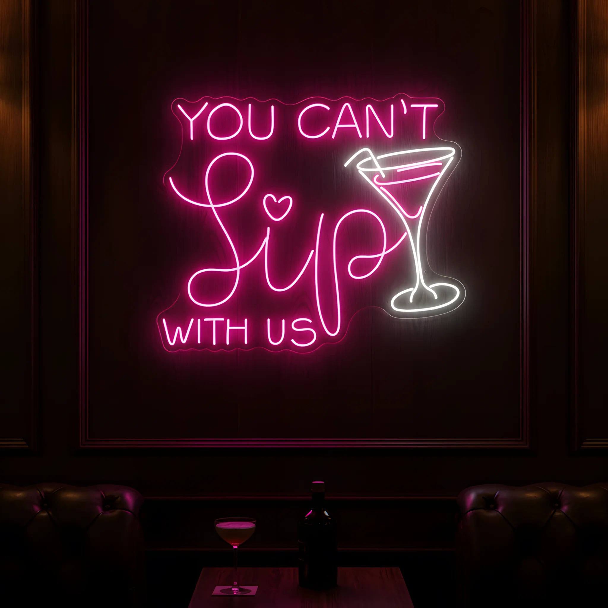 Photo of the 'Wine Time' neon sign glowing in multi-color against a cozy wine bar-inspired wall.